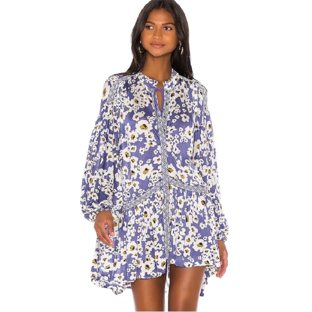 Free People Love letters purple floral tunic / mini dress size XS EUC